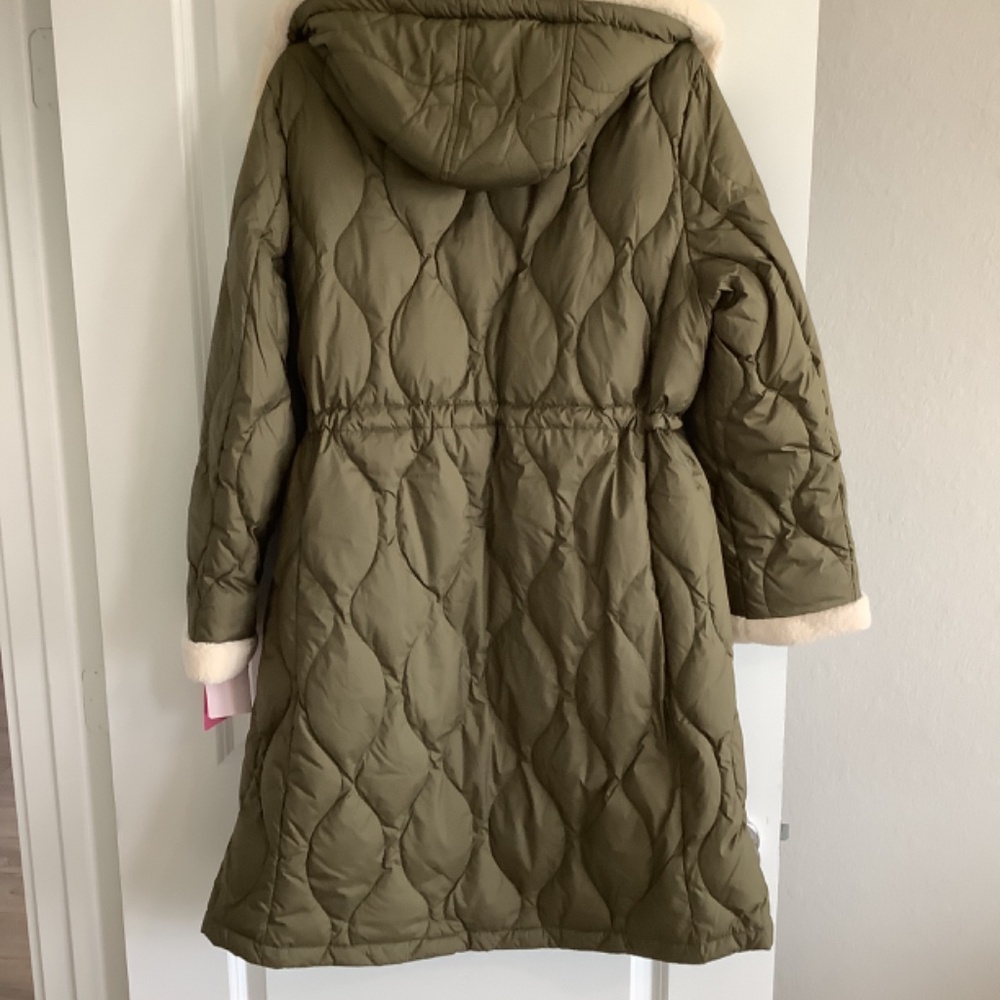 kate spade New York Faux Shearling Trim Down & Feather Fill Coat in Olive XL - Picture 8 of 13